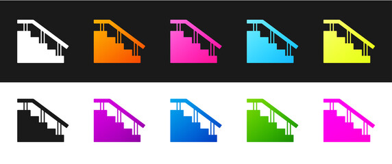 Set Skateboard stairs with rail icon isolated on black and white background. Vector