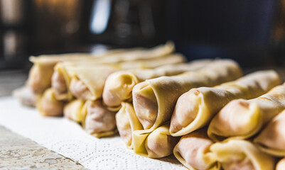 dumplings on a chopping board