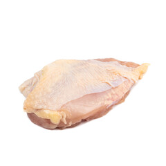 Raw chicken boneless breast chunks with skin isolated on white background.food concept for advertising