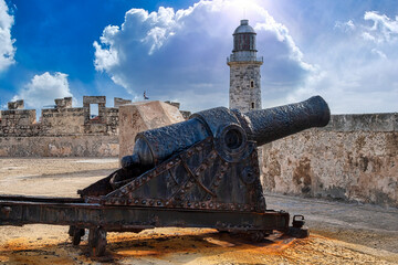 Fototapeta na wymiar Colonial Spanish Castle of El Morro in Havana, Cuba. Unesco World Heritage Site