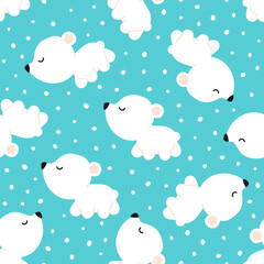 Seamless pattern with white bears on a blue background