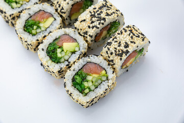 Japanese cuisine. Rolls on a white background

