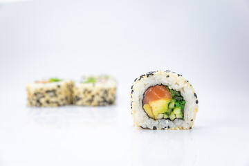 Japanese cuisine. Rolls on a white background
