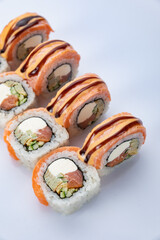 Japanese cuisine. Rolls on a white background
