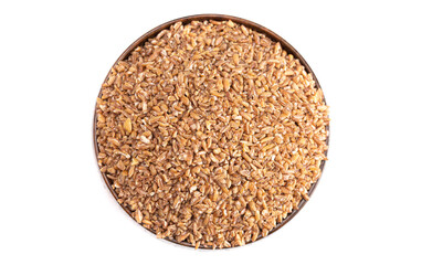 A Bowl of Bulgur Wheat Isolated on a White Background