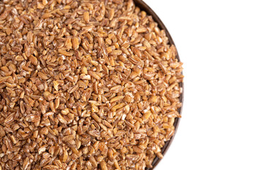 A Bowl of Bulgur Wheat Isolated on a White Background