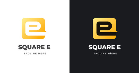 Letter E logo design template with square shape style