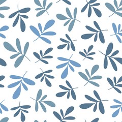 seamless vector pattern with blue leaves on a white background.