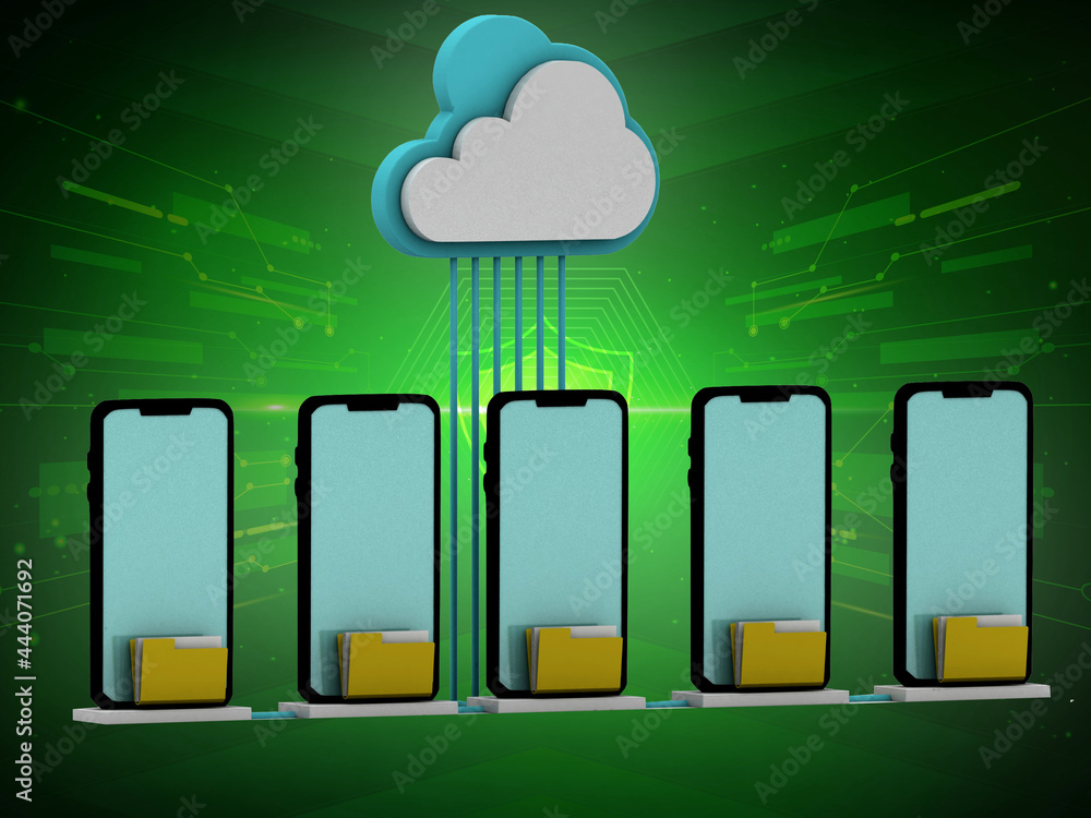 Poster 3d rendering cloud mobile folder