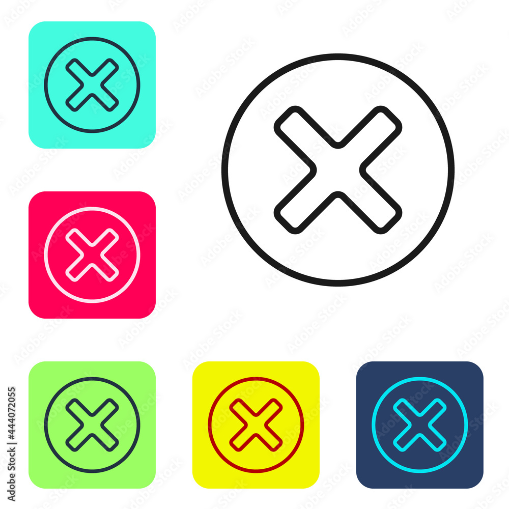 Poster black line x mark, cross in circle icon isolated on white background. check cross mark icon. set ico
