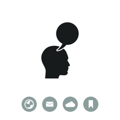 Human profile with speech bubble vector icon.