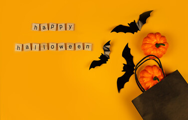 Happy halloween on orange background. Special offer symbol. Celebration concept. Discount offer...