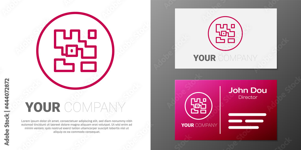 Poster logotype line qr code sample for smartphone scanning icon isolated on white background. logo design 