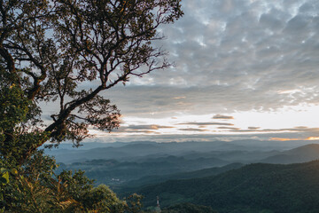 Obraz na płótnie Canvas Sunset in the Mountains at Doi Pui Viewpoint Doi Suthep-Pui National Park Chiang Mai