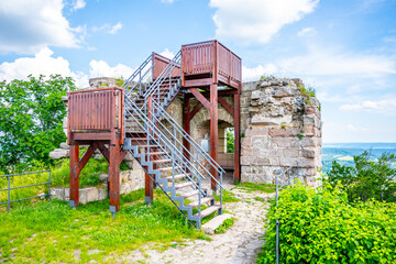 Wooden lookout platform on Kumburk Castle Ruins near Nova Paka, Czech Republic - obrazy, fototapety, plakaty
