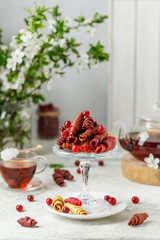 Fruit marshmallow. Berry pastille on white background. Pastille fruit rolls  