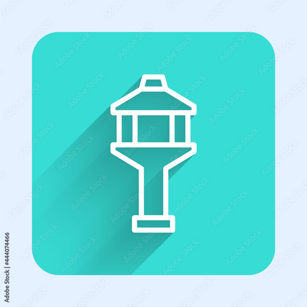Aufkleber white line airport control tower icon isolated with long shadow background. green square button. vec