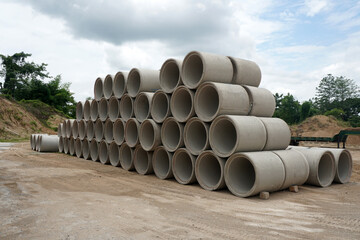 Reinforced concrete pipes for drainage and industrial building construction.