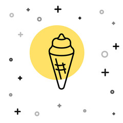 Black line Ice cream in waffle cone icon isolated on white background. Sweet symbol. Random dynamic shapes. Vector