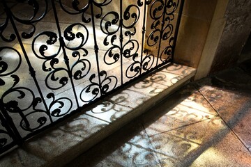 Wrought iron decorative grille inside the church