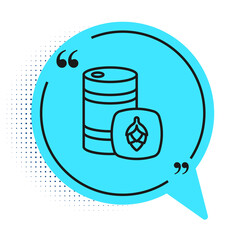 Black line Metal beer keg icon isolated on white background. Blue speech bubble symbol. Vector
