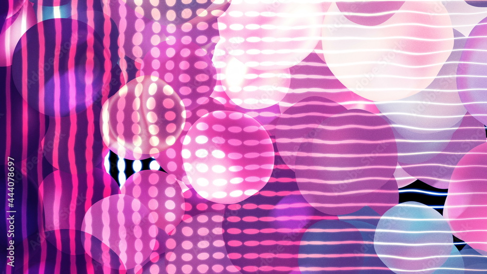 Poster colorful balls and simple grid - geometric abstraction, distortion of space, computer generated back