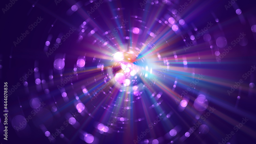 Poster colorful galaxy abstractipn with bright rays, 3d rendering background, computer generated backdrop