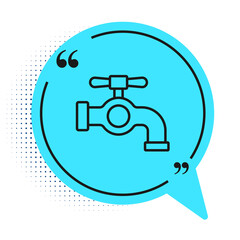 Black line Water tap icon isolated on white background. Blue speech bubble symbol. Vector