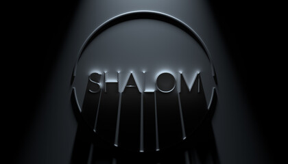 Monochromatic Modern SHALOM 3D Illustration title with Dramatic Lighting and Long Shadows