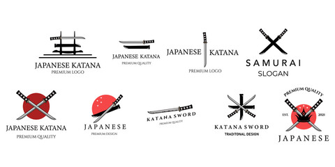 set Weapon katana or ninja vintage icon minimalist vector logo illustration design