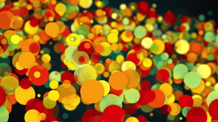 Abstract backdrop with colorful transparent circles, spheres and particles. Computer generated 3d rendering