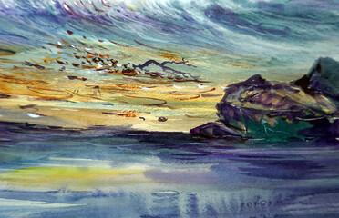  Brush stroke , sea and wave  painting Abstract watercolor Background  