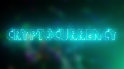 Word Cryptocurrency of letters with a neon effect, 3d rendering background, computer generated