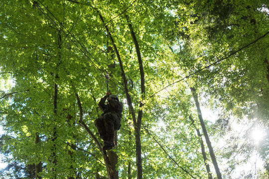 Zip Lining In A Forest