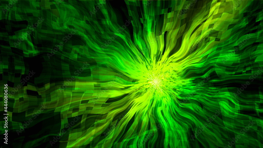 Poster bright digital flower abstraction - distortion of space with shiny effect, computer generated backgr