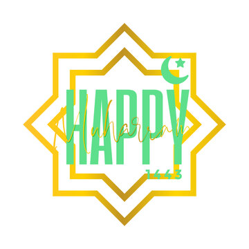 Gold Script Happy Muharram - Label Greeting Islamic New Year