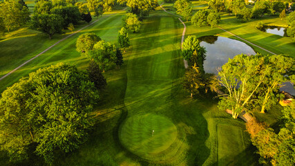 aerial view of golf course and golf holes