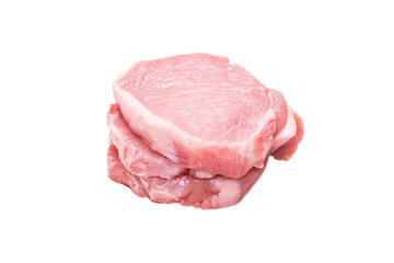 Raw pork pieces isolated on a white background.