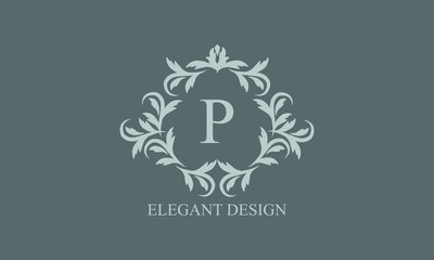 Exquisite monogram. Elegant emblem. Logo design with the letter P. Graceful business sign template, identity for restaurant, royalty, boutique, cafe, hotel, heraldic, jewelry, fashion.