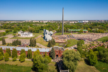 An aerial panoramic image of the Brest fortress on the Victory Day in Belarus - obrazy, fototapety, plakaty