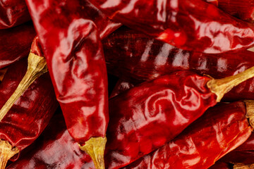 A macro shot of red hot chili peppers.