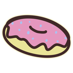 Donat doodle style. Pink, yellow, blue.