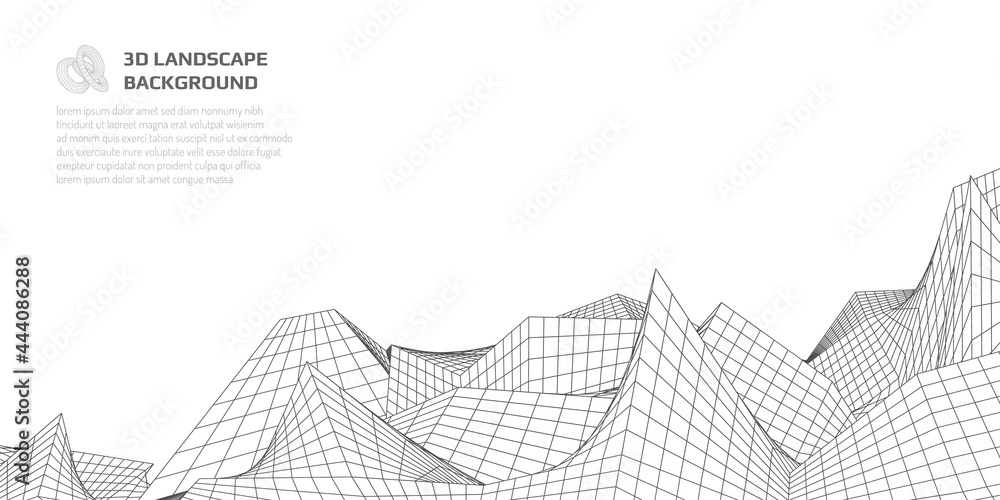 Poster virtual landscape with 3d lines and waves.
