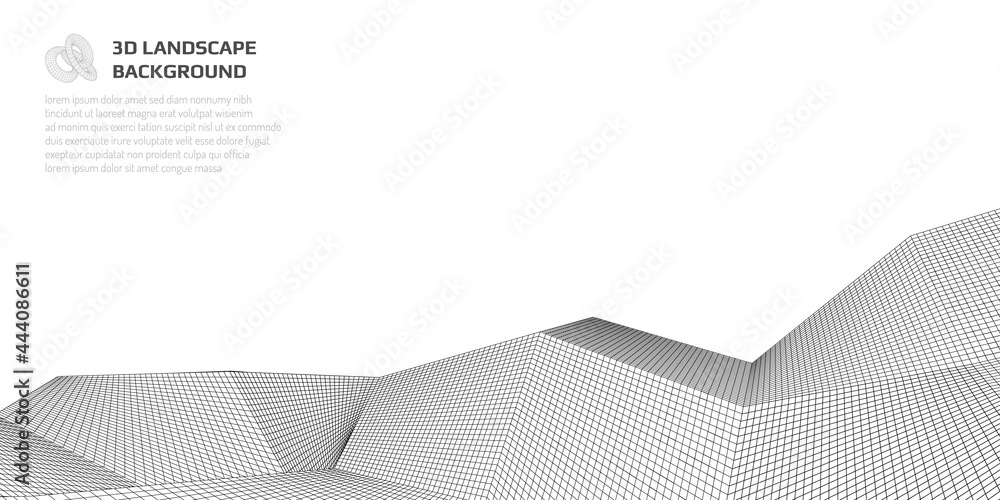 Poster virtual landscape with 3d lines and waves.