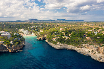 An aerial view on Cala Santanyi beach on Mallorca island in Mediterranean Sea