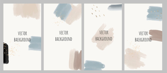 Naklejka premium Set of vector universal backgrounds with acrylic strokes and copy space for text. Design for social media, story, card, invitation, feed post.