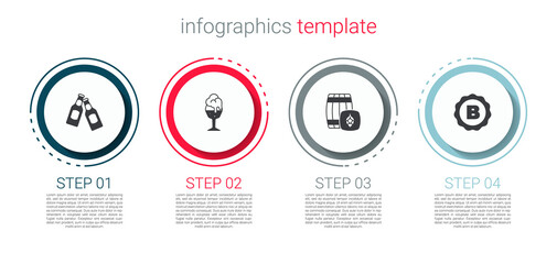 Set Beer bottle, Glass of beer, Wooden barrel and Bottle cap with. Business infographic template. Vector