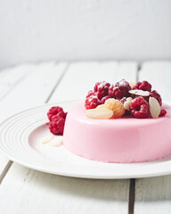 Raspberry panna cotta dessert.