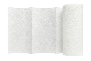 White roll of household paper towels isolated on white background close up