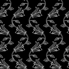 Vector seamless black and white design pattern botanical cute spring herbs and flowers